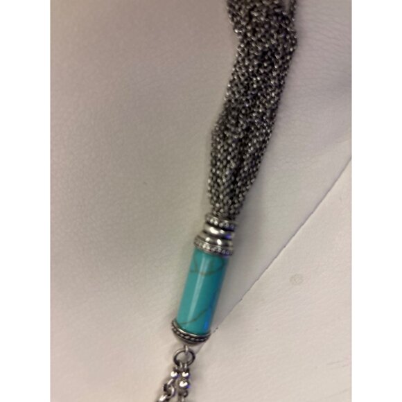 Chicos Turquoise & Silver Tassel Necklace With Chain & Bead Accents Long - Picture 6 of 13